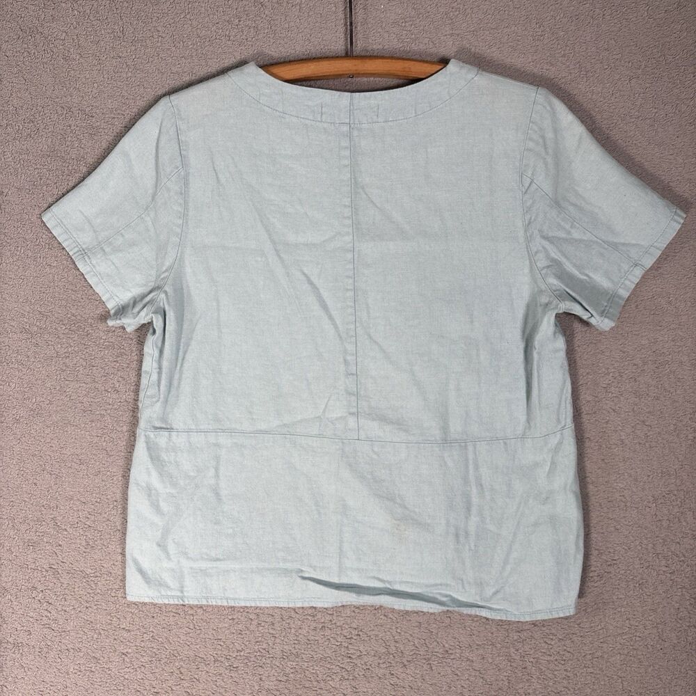 Baletti‎ Vitorino Top Women’s Size M Leaf Applique Slit Hem Powder Blue Bohemian - Picture 10 of 13